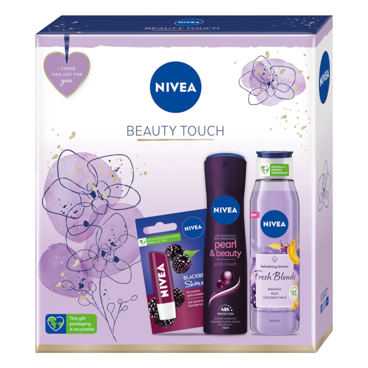Nivea Beauty Touch zestaw kosmetyków dla kobiet, 300 ml + 150 ml + 5,5 ml 