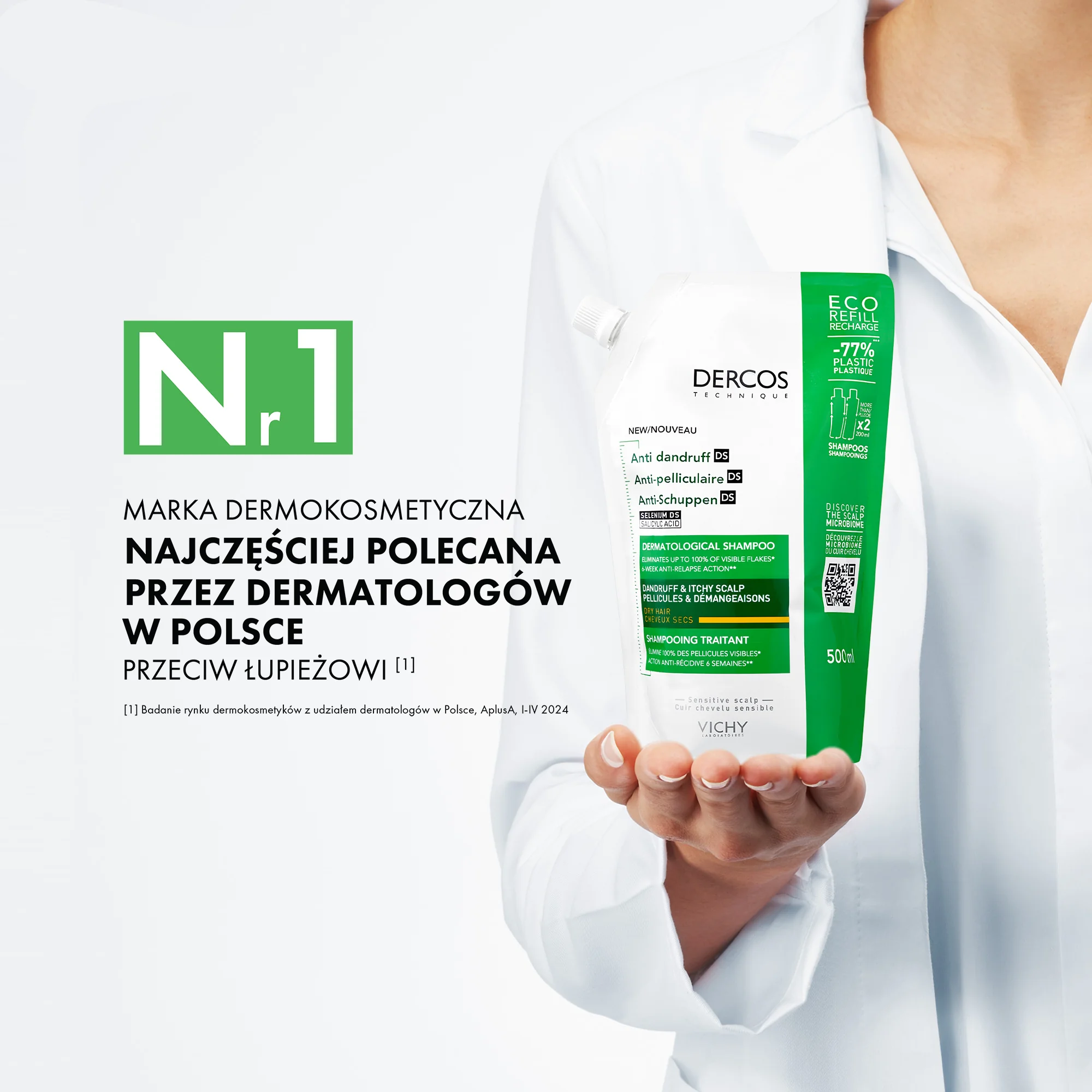Vichy Dercos DS szampon przeciwłupieżowy do włosów suchych, REFILL, 390 ml