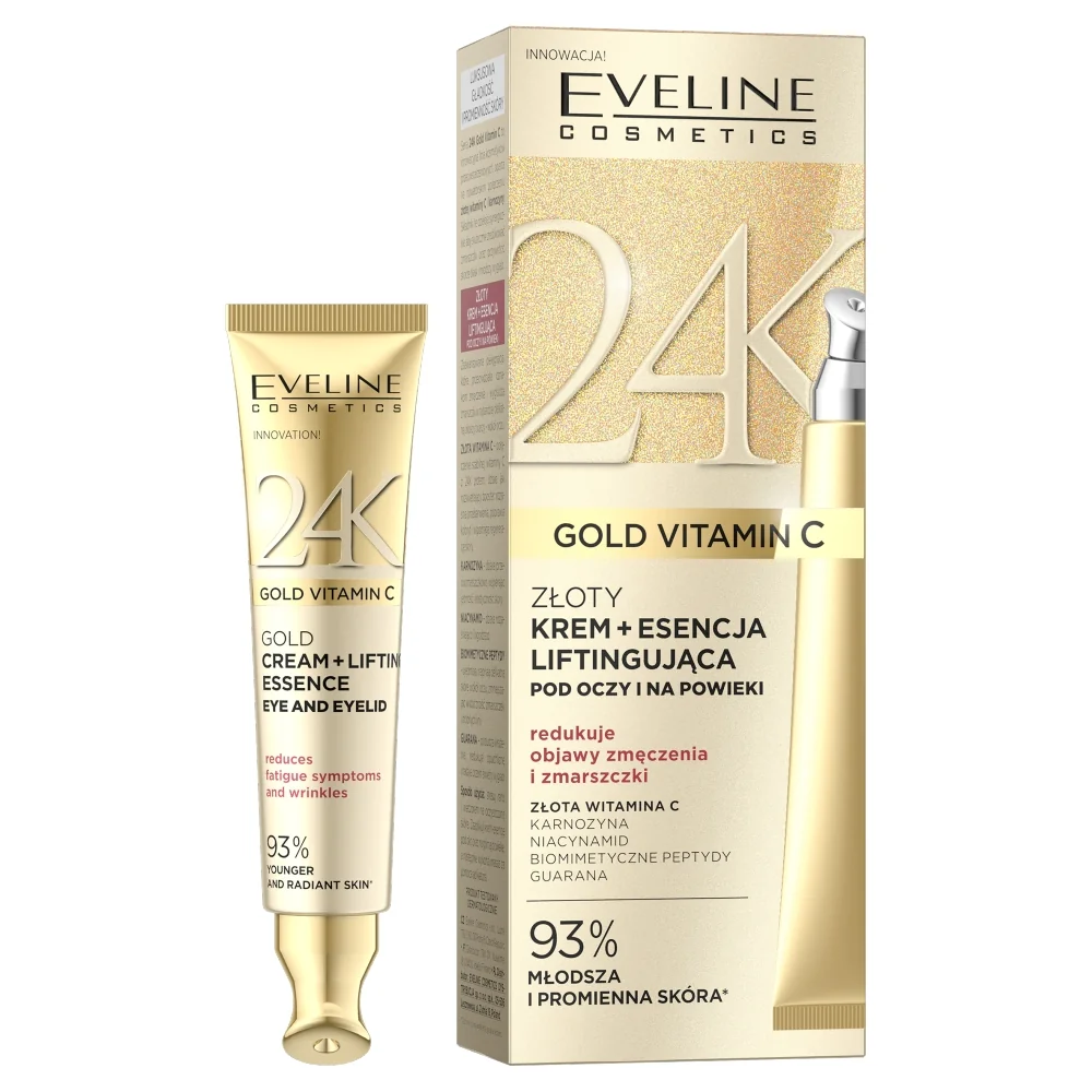 Eveline 24K Gold Vitamin C złoty krem + esencja liftingujące pod oczy i na powieki, 15 ml