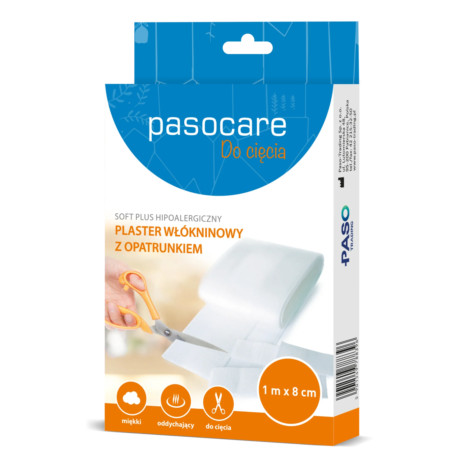 Pasocare Do cięcia Soft Plus hipoalergiczny plaster włókninowy z opatrunkiem 1 m x 8 cm, 1 sztuka