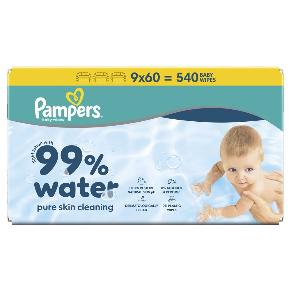 Pampers 99% Water chusteczki nawilżane dla dzieci, 9 x 60 sztuk