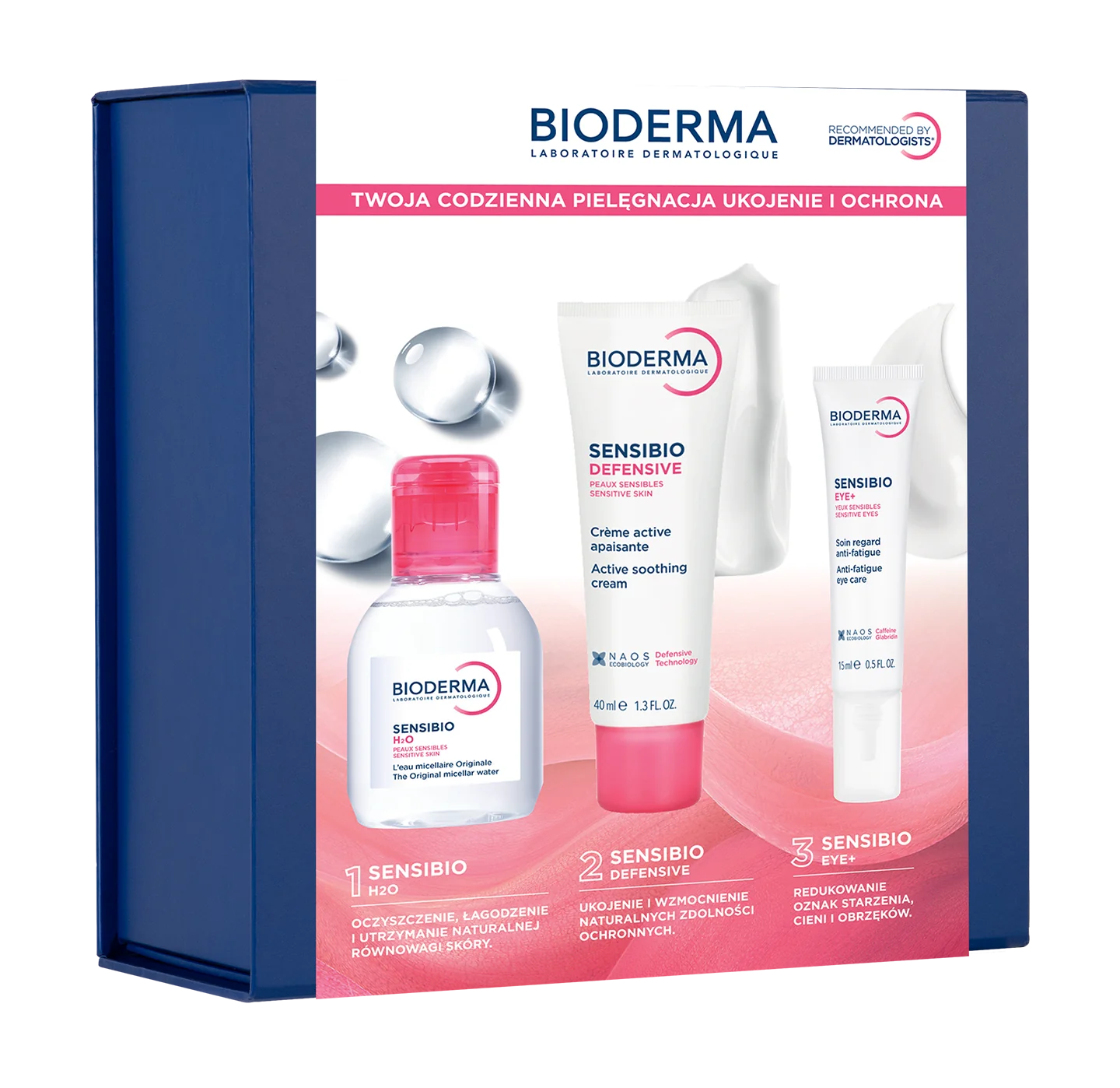 Bioderma Sensibio Zestaw XMASS 2025 Defensive, 40 ml + Eye, 15 ml + H2O, 100 ml