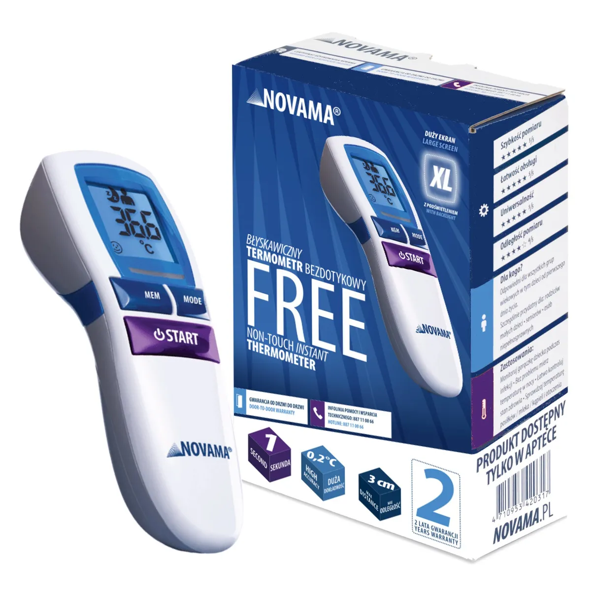 Novama Free, termometr bezdotykowy, 1 sztuka