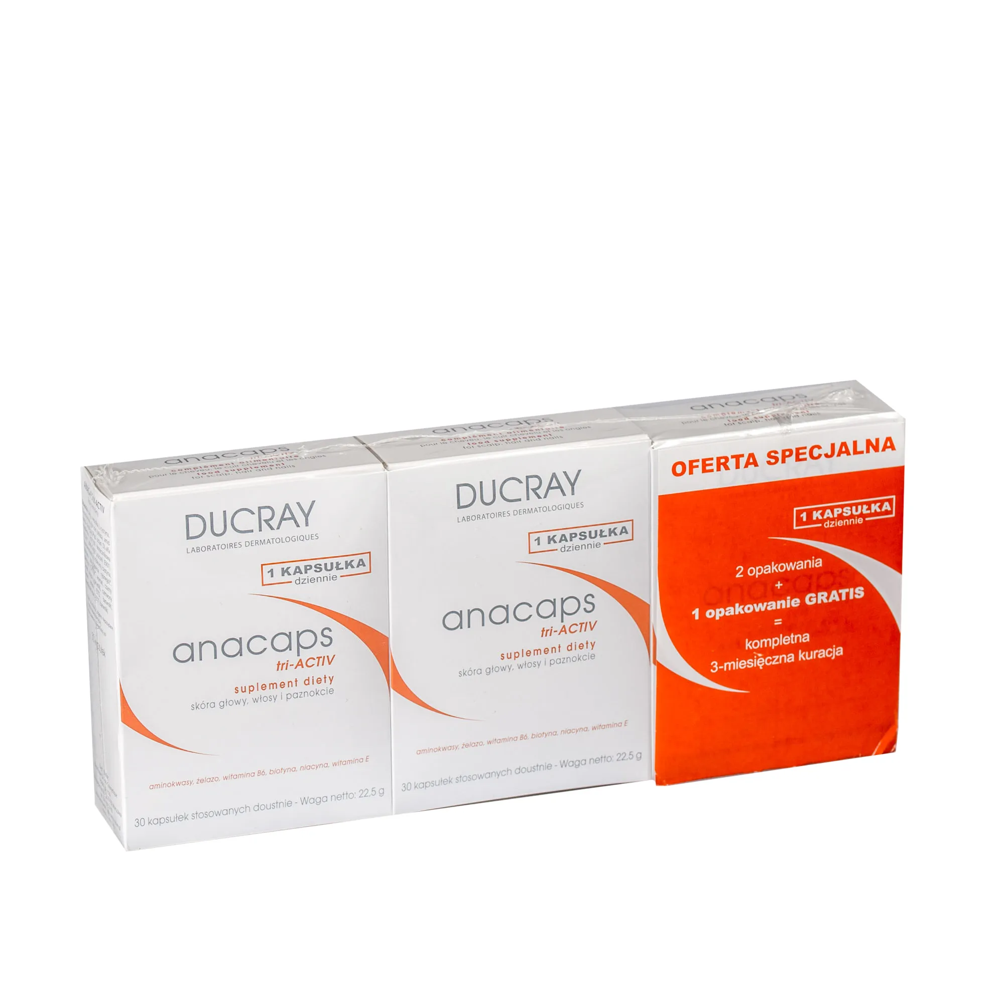 Ducray Anacaps Tri-Activ, suplement diety,  90 kaps (trójpak)