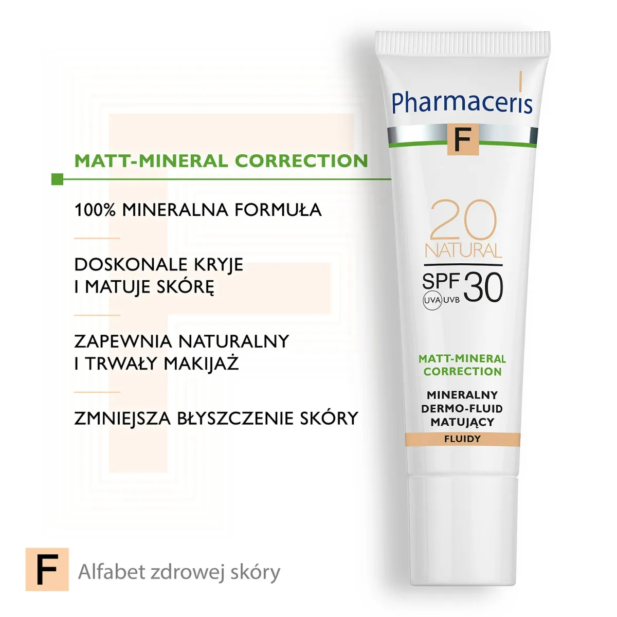 Pharmaceris F Matt-Mineral-Correction, mineralny dermo-fluid matujący, Spf 30, natural 20, 30 ml 