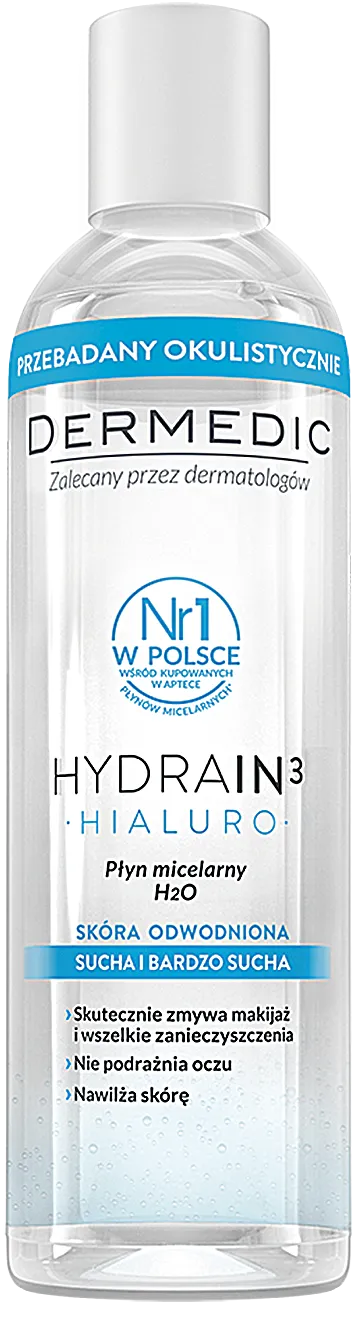 Dermedic Hydrain 3 Hialuro, płyn micelarny H2O, skóra sucha, bardzo sucha i odwodniona, 400 ml 