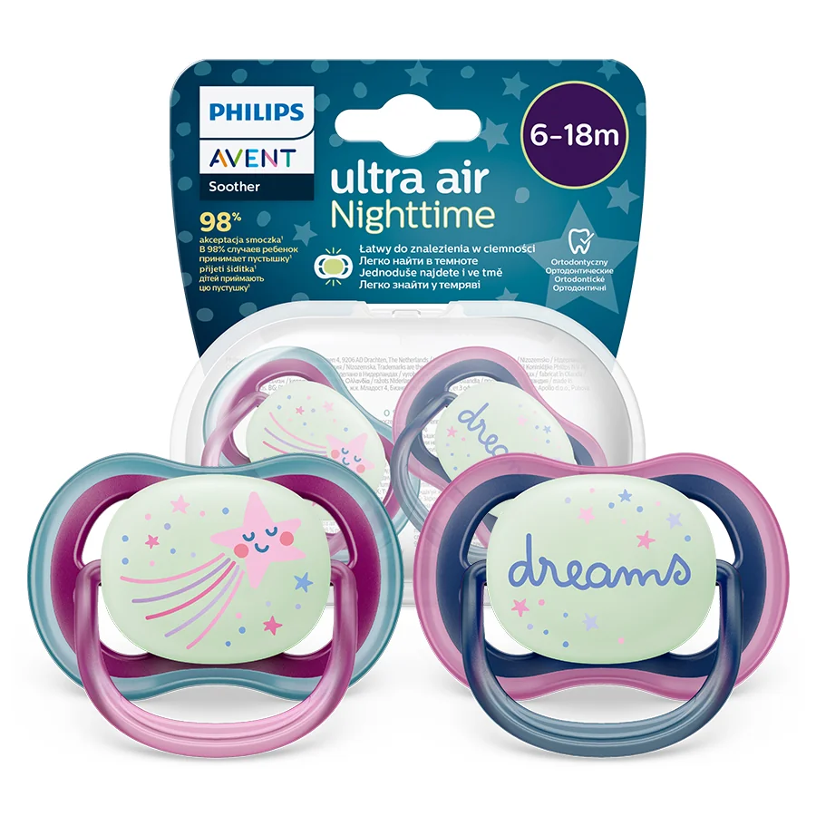 Philips Avent Ultra Air Nighttime smoczek uspokajający 6-18m girl, SCF376/14, 2 szt.