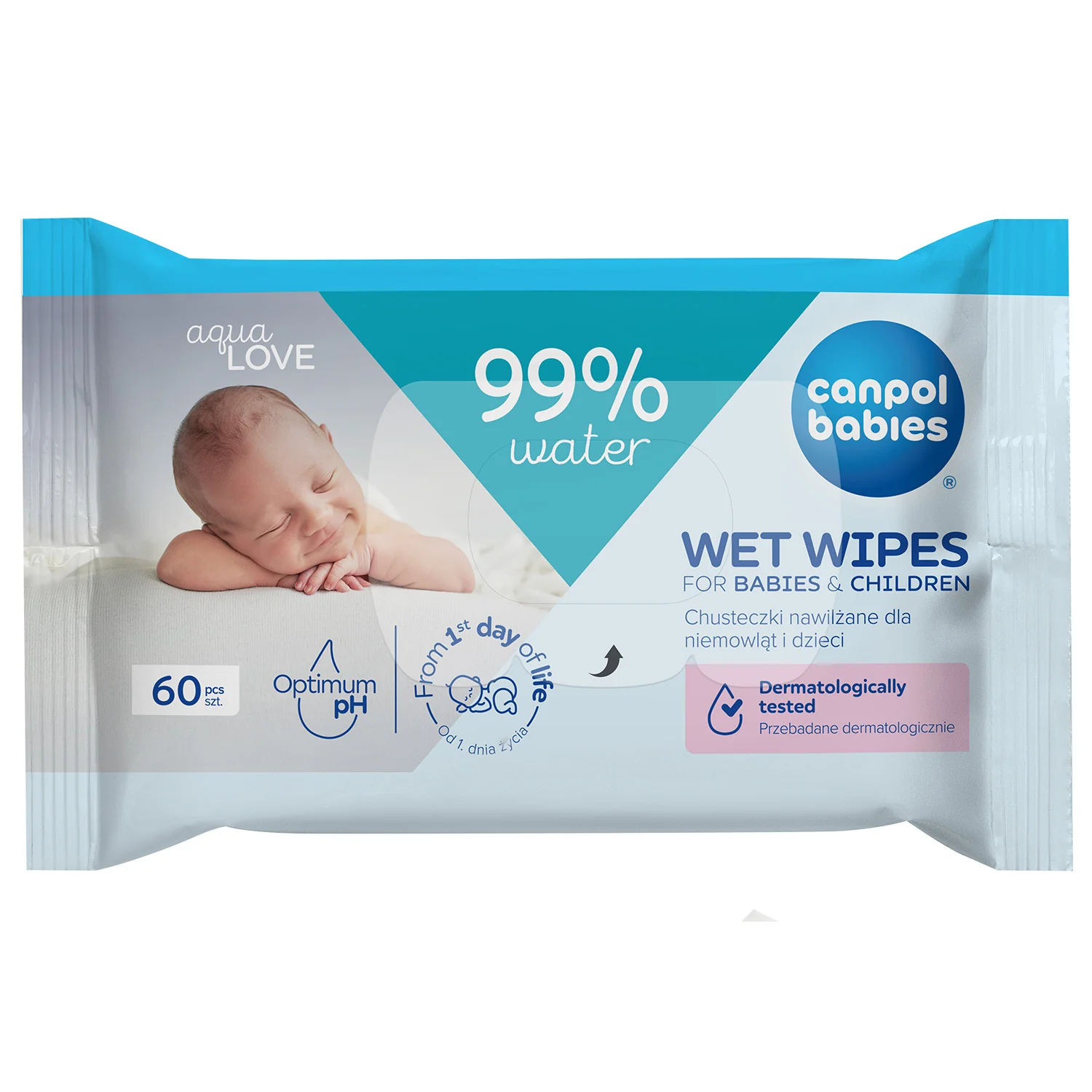 Canpol Babies chusteczki nawilżane dla niemowląt i dzieci, 99% wody, 60 sztuk