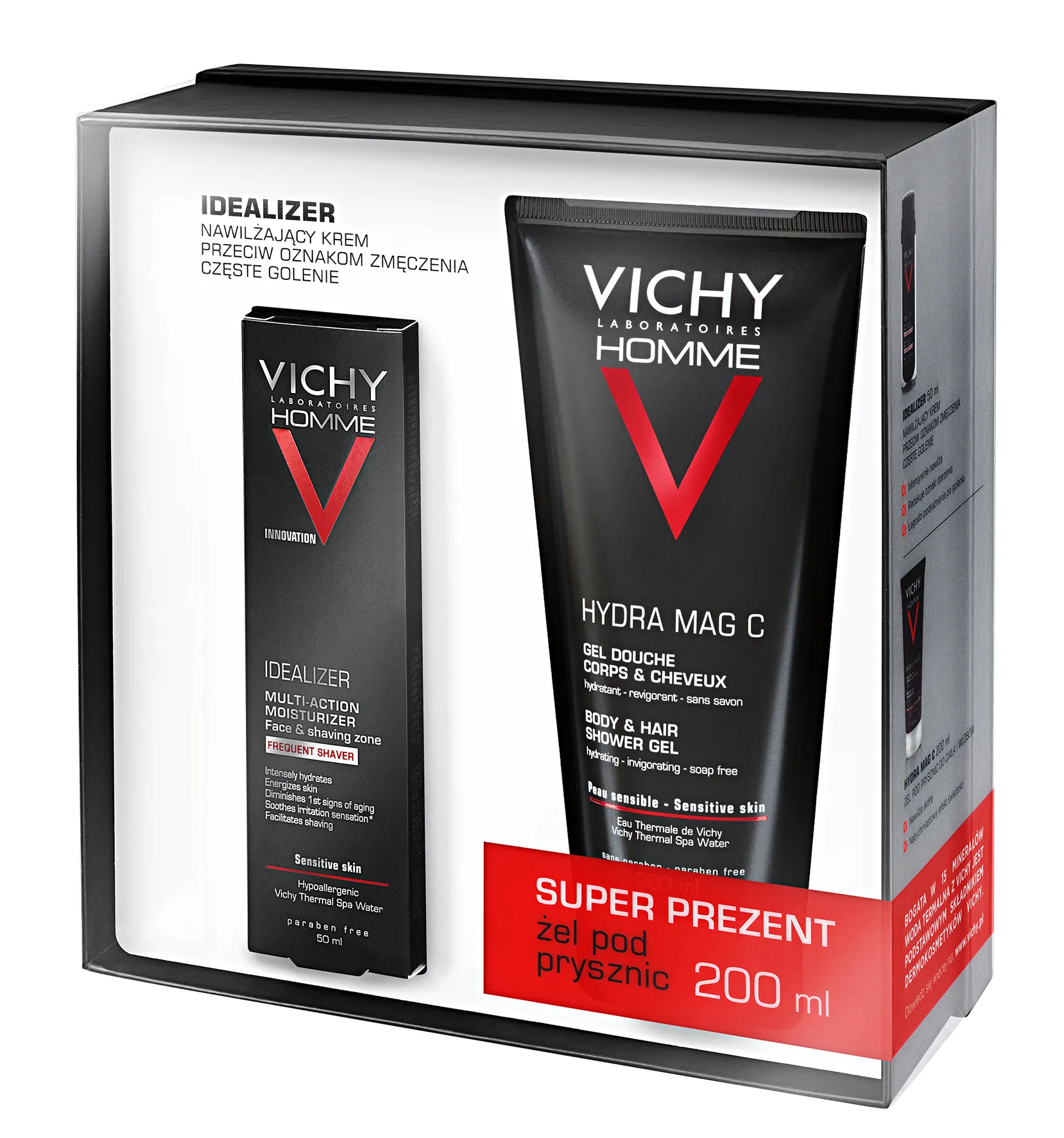 Vichy zestaw Homme Idealizer, krem nawilżający, 50 ml + żel pod prysznic, 200 ml Gratis