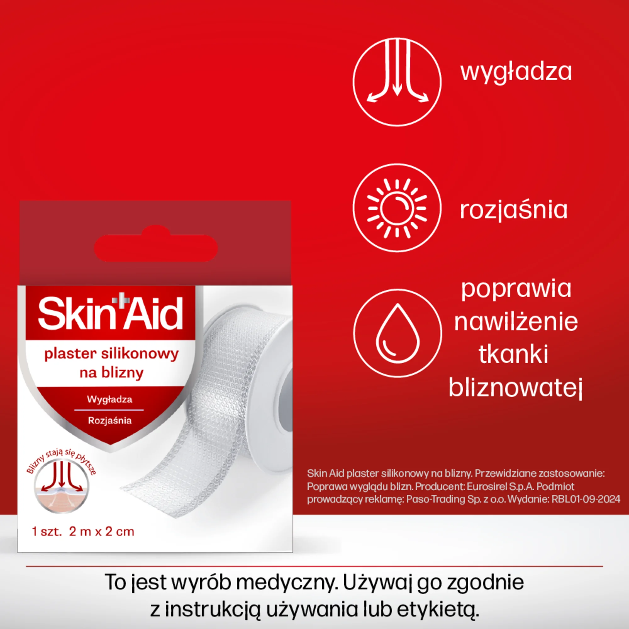 Skin Aid Plaster silikonowy na blizny 2 m x 2 cm, 1 sztuka