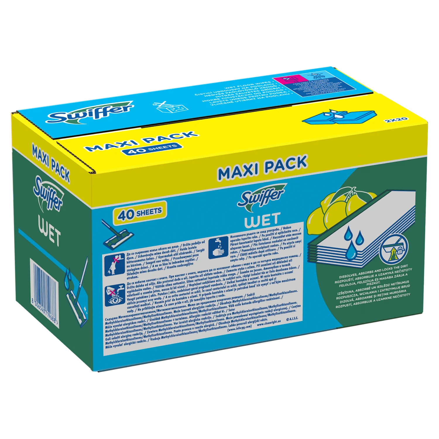 Swiffer Citrus Fresh mokre chusteczki, wkłady do mopa, 40 sztuk
