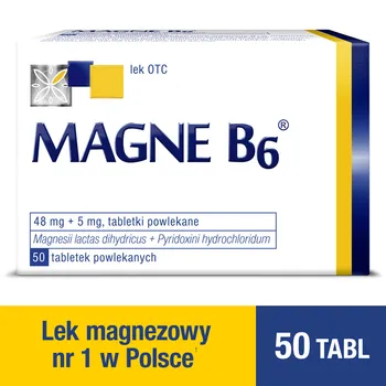 Magne B6, lek przeznaczony dla osób odczuwających objawy niedoboru magnezu, 50 tabletek powlekanych 