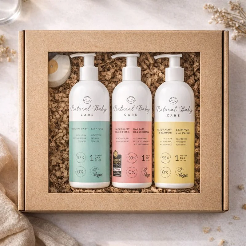 Natural Baby Care Zestaw prezentowy balsam, 200 ml + żel do mycia, 200 ml + szampon, 200 ml + krem do twarzy, 50 ml