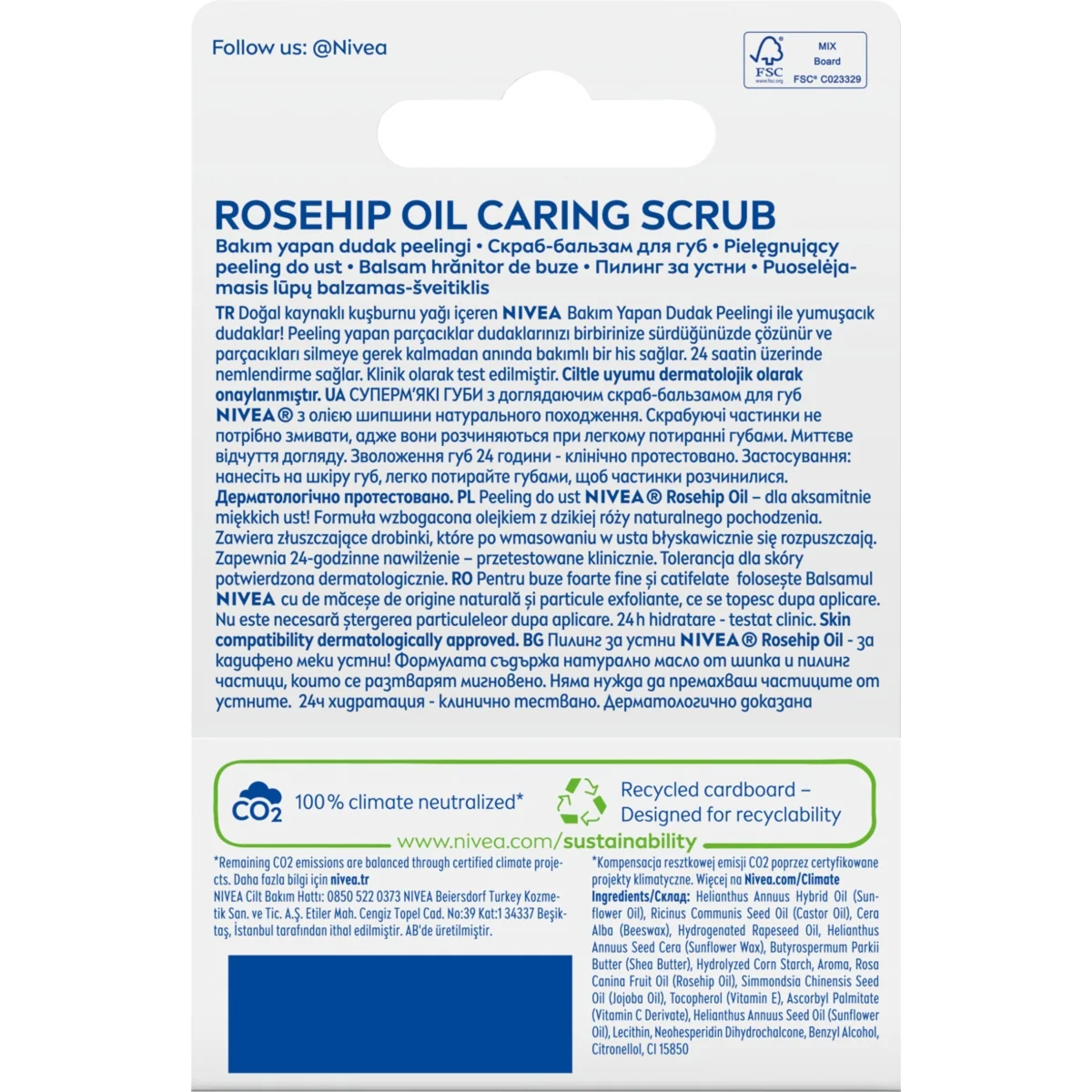 Nivea Caring Scrub peeling do ust Dzika Róża, 4,8 g
