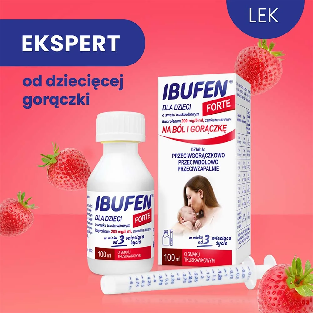 Ibufen Forte 200 mg/5 ml syrop dla dzieci o smaku truskawkowym, 100 ml