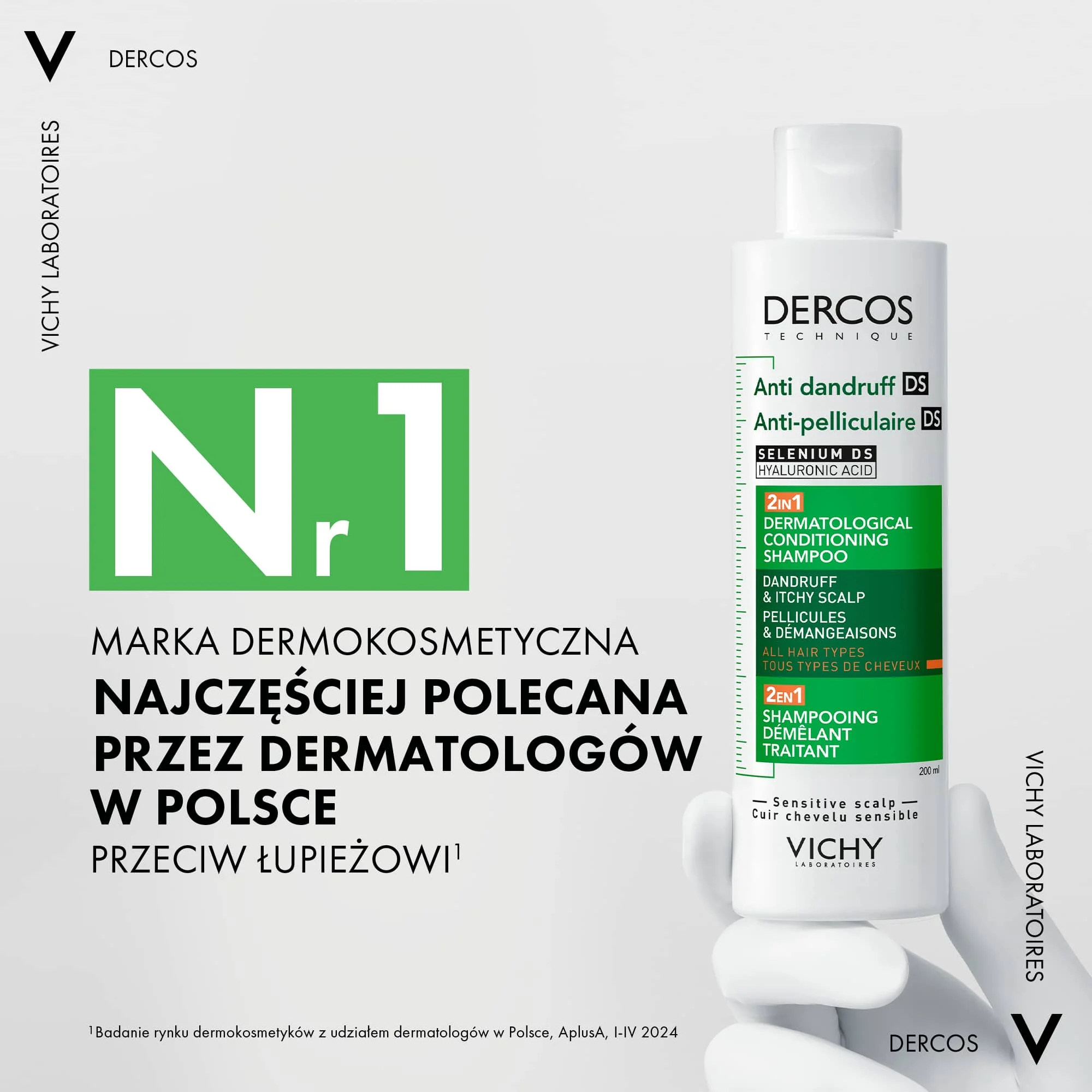 VICHY DERCOS Szampon Przeciwłupieżowy z odżywką 2w1, 200ml