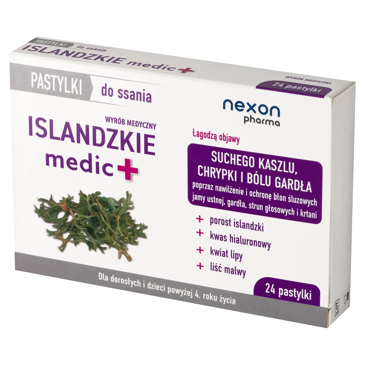 Nexon Pharma Islandzkie medic+ pastylki do ssania, 24 szt.