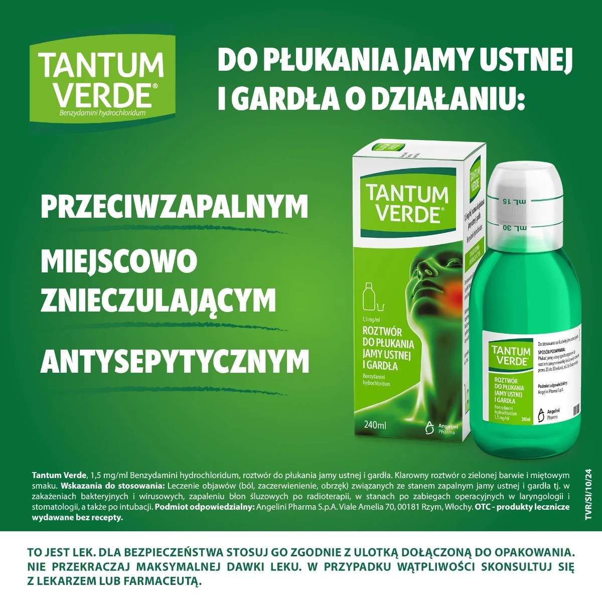Tantum Verde roztwór do płukania jamy ustnej, 240 ml