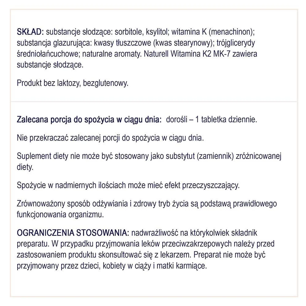 Naturell Witamina K2 MK-7 60 tabletek do ssania