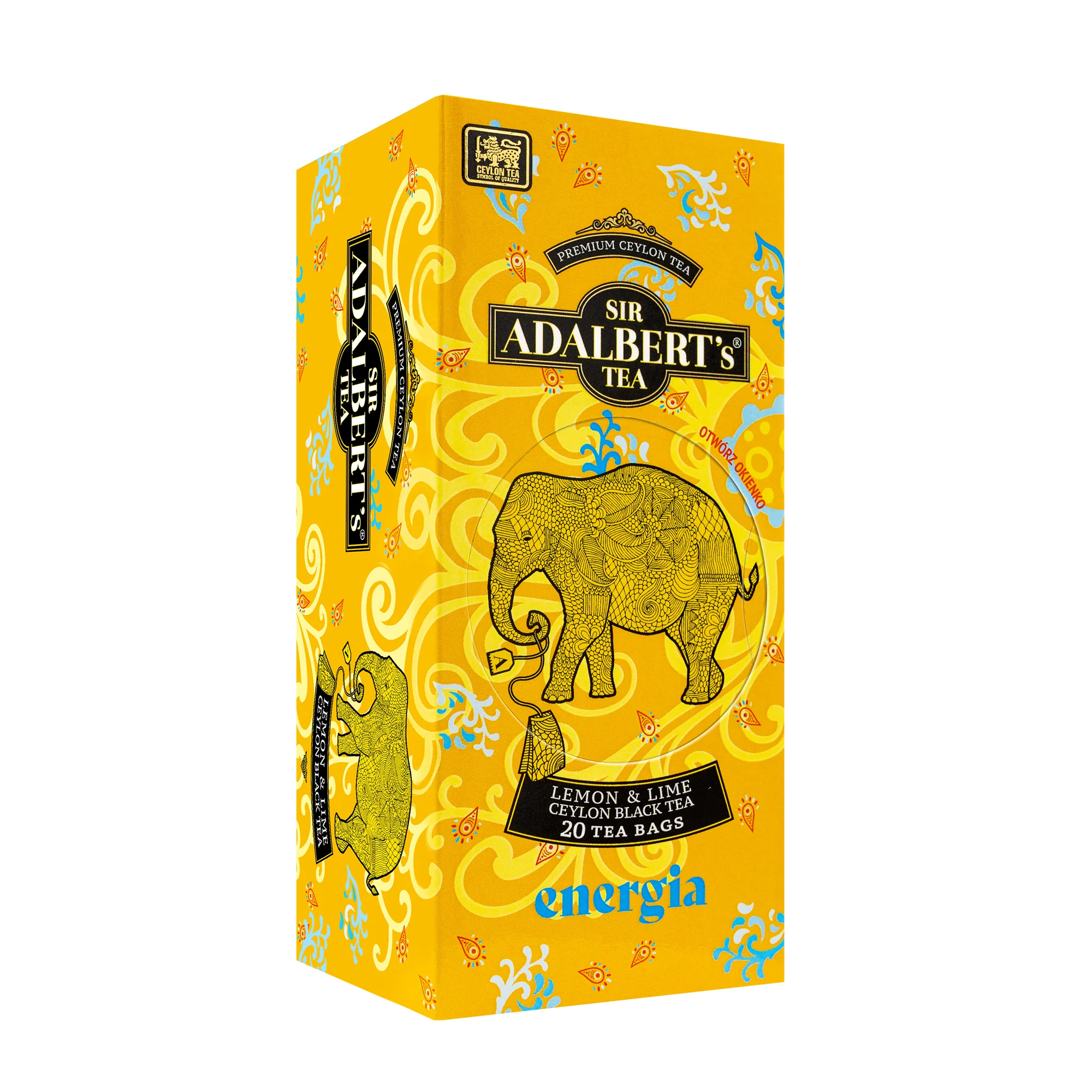 Sir Adalbert's Tea czarna herbata w saszetkach Lemon & Lime ENERGIA, 20 x 2 g