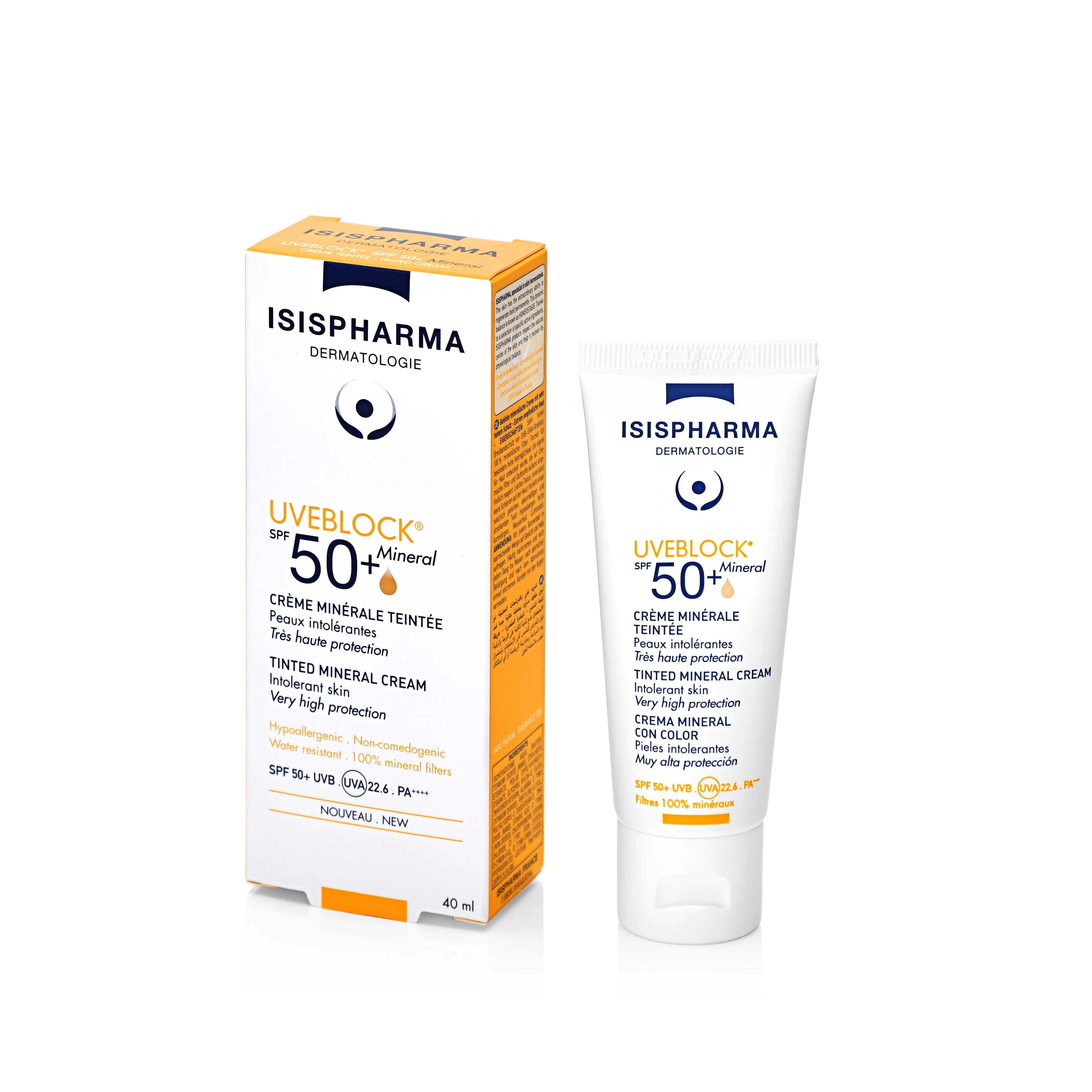 Isispharma Uveblock SPF50+ Mineral przeciwsłoneczny tonujący krem mineralny do twarzy i ciała, 40 ml
