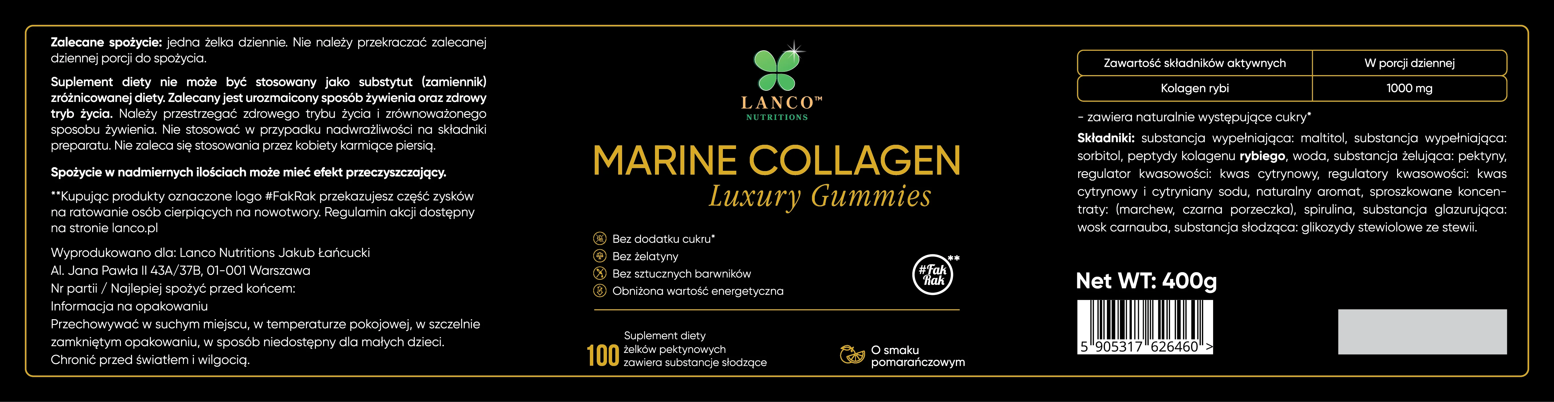 Lanco Marine Collagen o smaku pomarańczowym, 100 żelków
