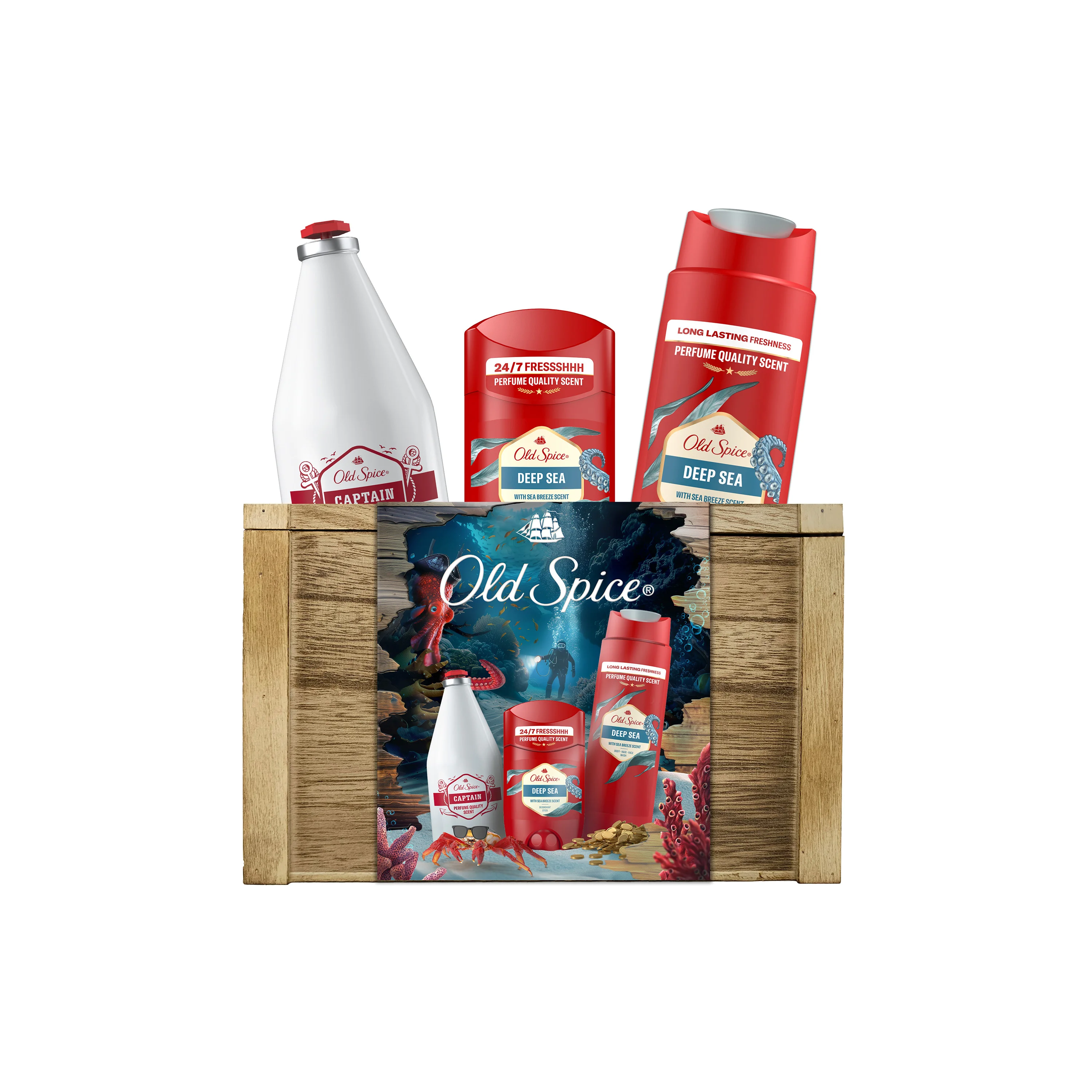 Old Spice Xmass Zestaw dezodorant w sztyfcie Deep Sea, 50 ml + żel pod prysznic Deep Sea, 250 ml + woda po goleniu Capitan, 100 ml