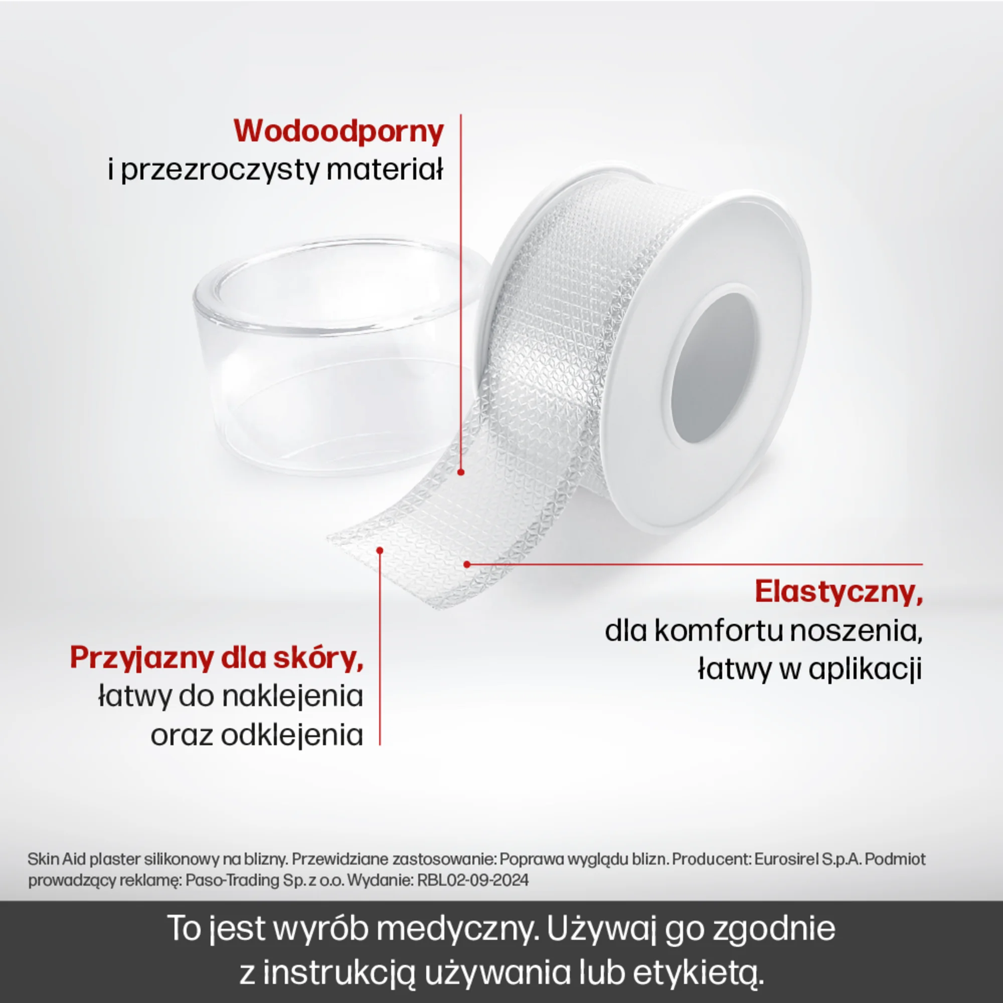 Skin Aid Plaster silikonowy na blizny 2 m x 2 cm, 1 sztuka