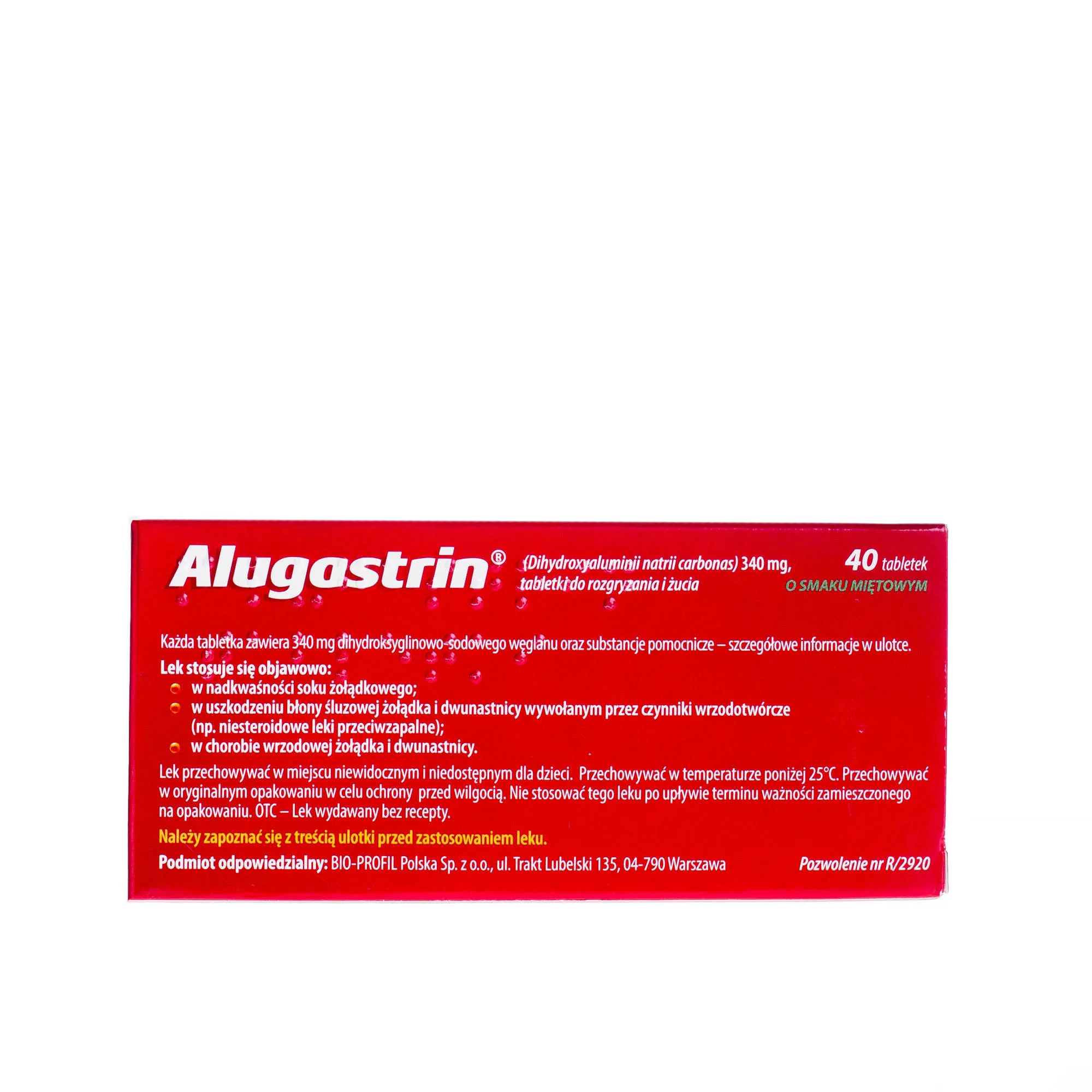 Alugastrin , 40 tabletek o smaku miętowym do rozgryzania i żucia 
