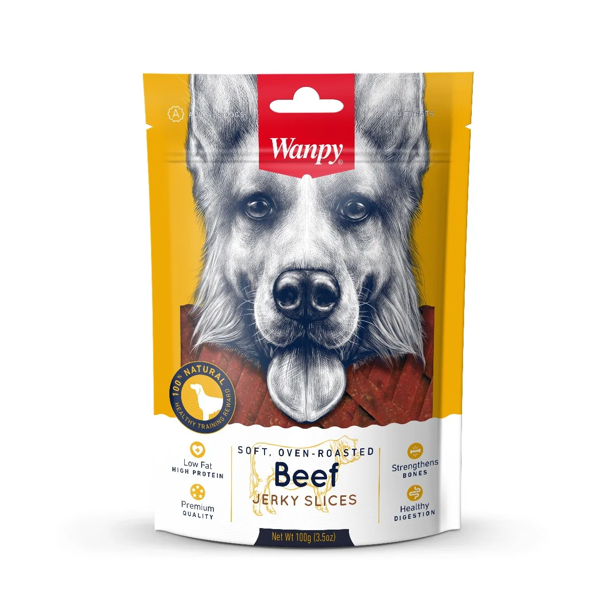 Wanpy Beef Jerky Slices miękkie paski z wołowiny dla psów dorosłych, 100 g