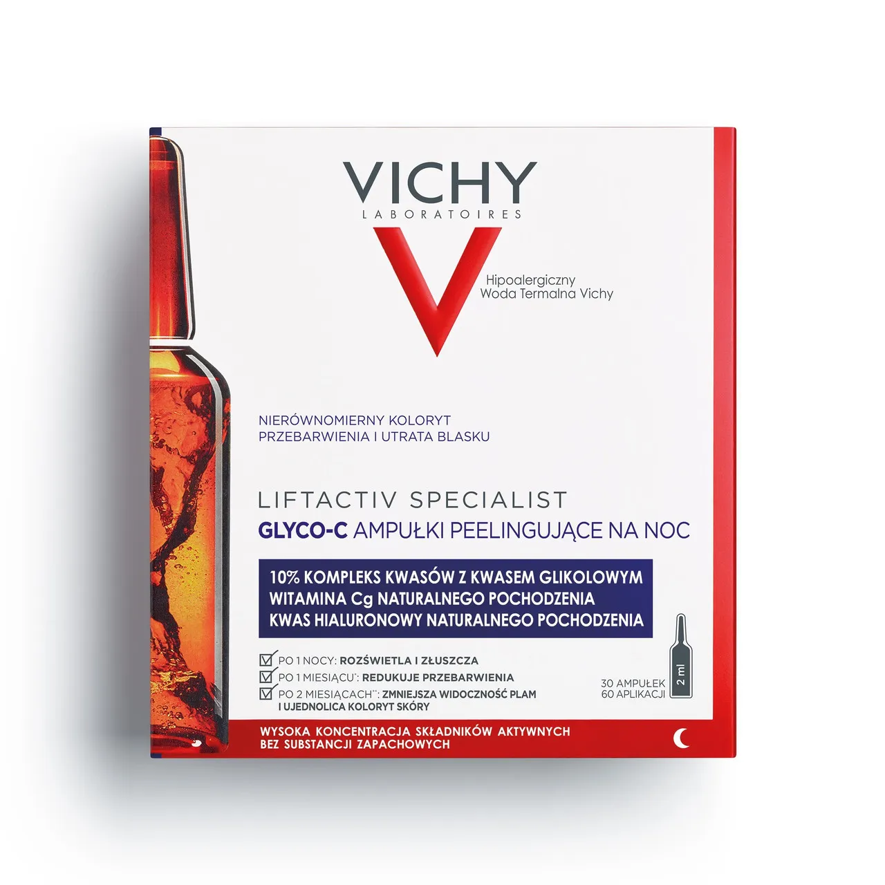 Vichy Liftactiv Glyco-C, skoncentrowana kuracja peelingująca na noc, ampułki, 30 x 2 ml 