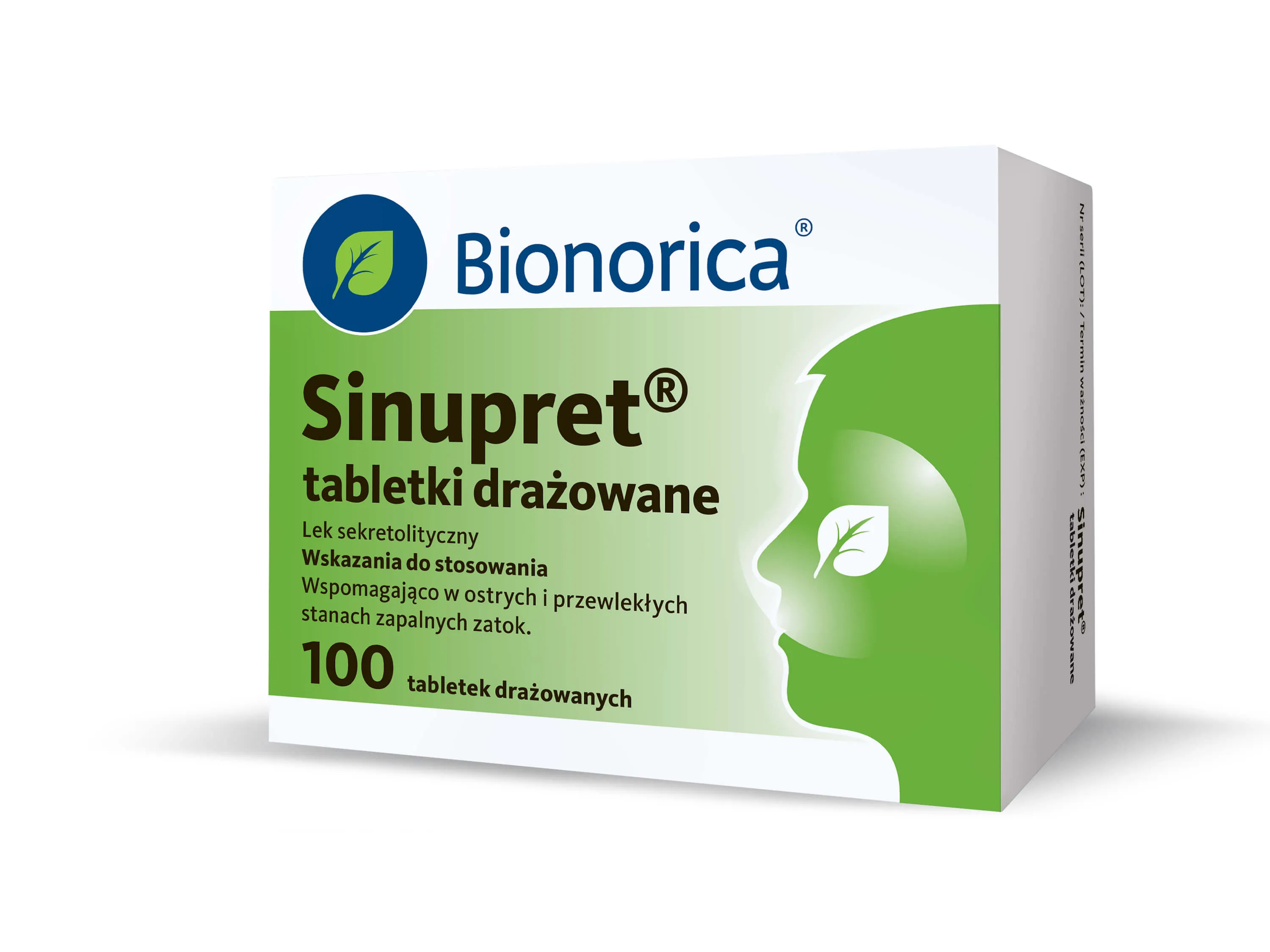 Sinupret - 100 tabletek stosowanych wspomagająco w ostrych i przewlekłych stanach zaplanych zatok.