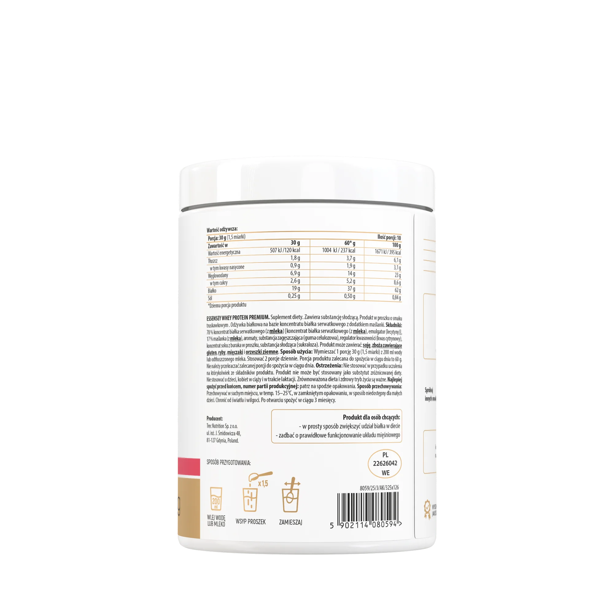 Essensey Whey Protein Premium o smaku truskawkowym, proszek, 300 g