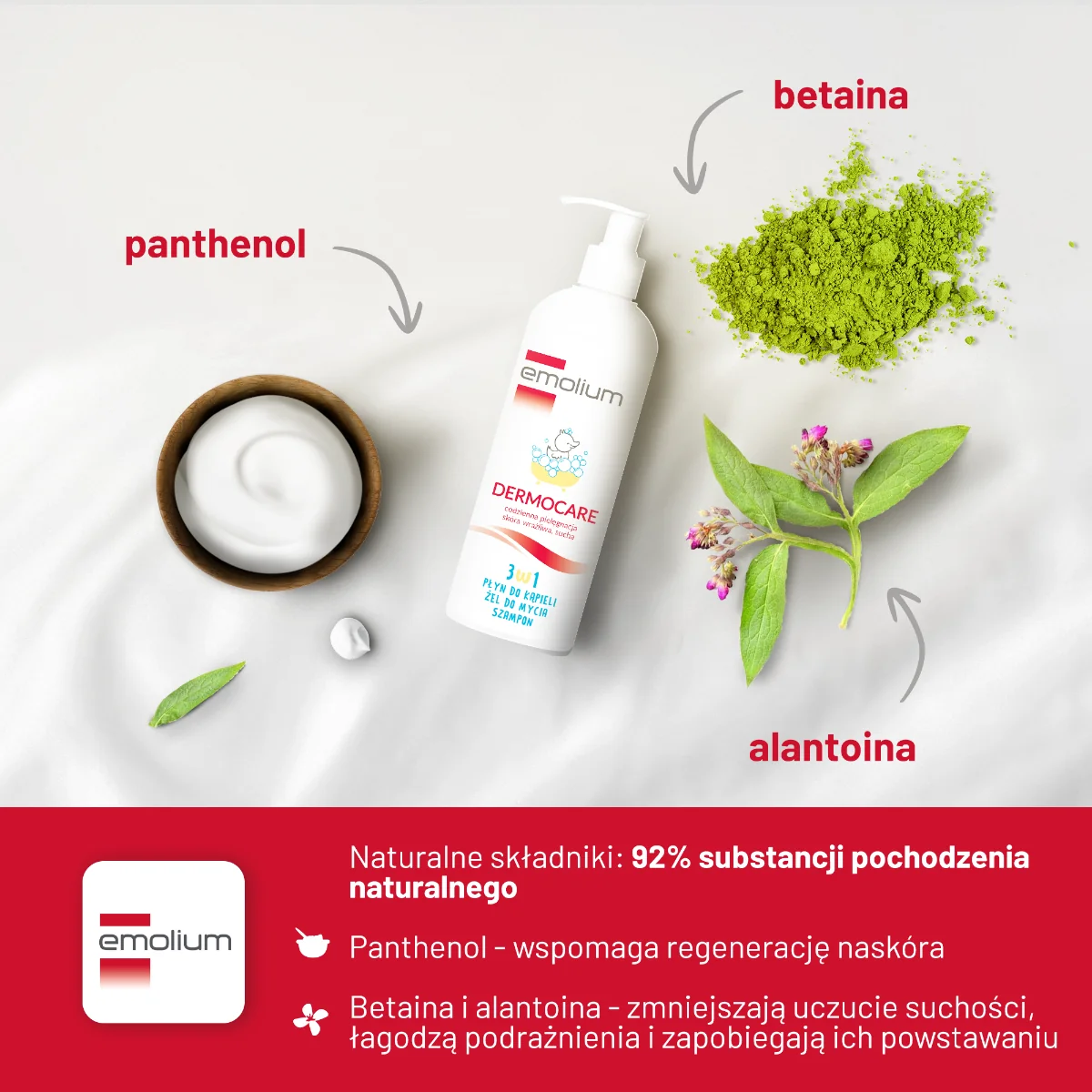 Emolium Dermocare 3w1 płyn do kąpieli, żel, szampon, 400 ml
