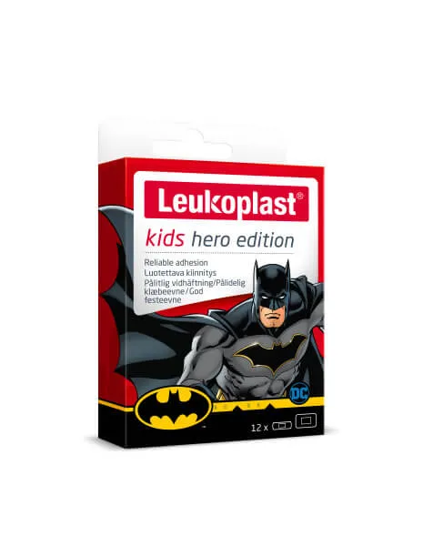 Leukplast Kids Hero Edition, zestaw plastrów dla dzieci Batman, 12 sztuk
