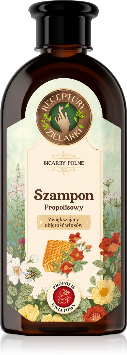 Receptury Zielarki Skarby Polne szampon propolisowy zwiększający objętość włosów Propolis kwiatowy, 350 ml