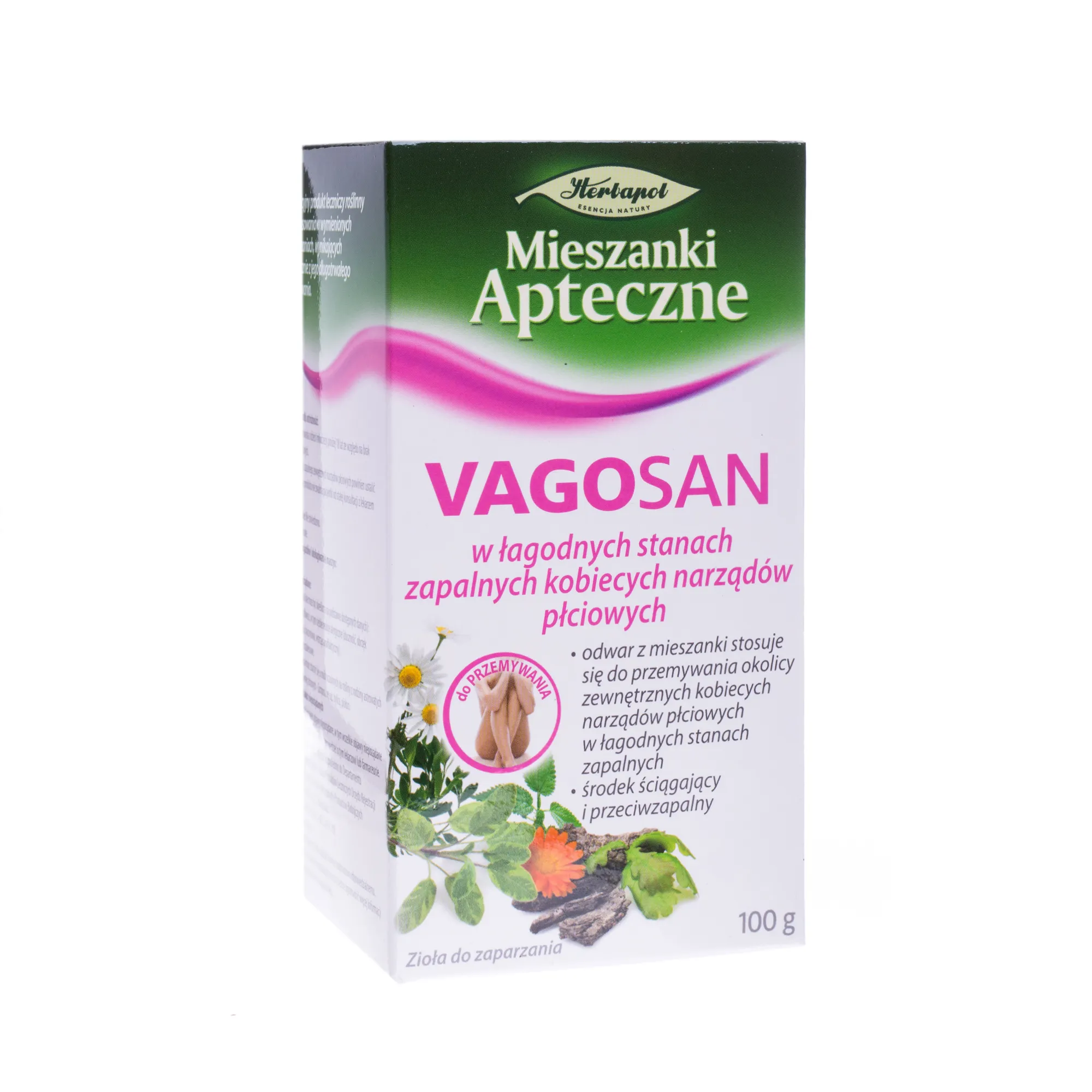 Vagosan, zioła do zaparzania stosowane w łagodnych stanach zapalnych kobiecych narządów płciowych, 100 g