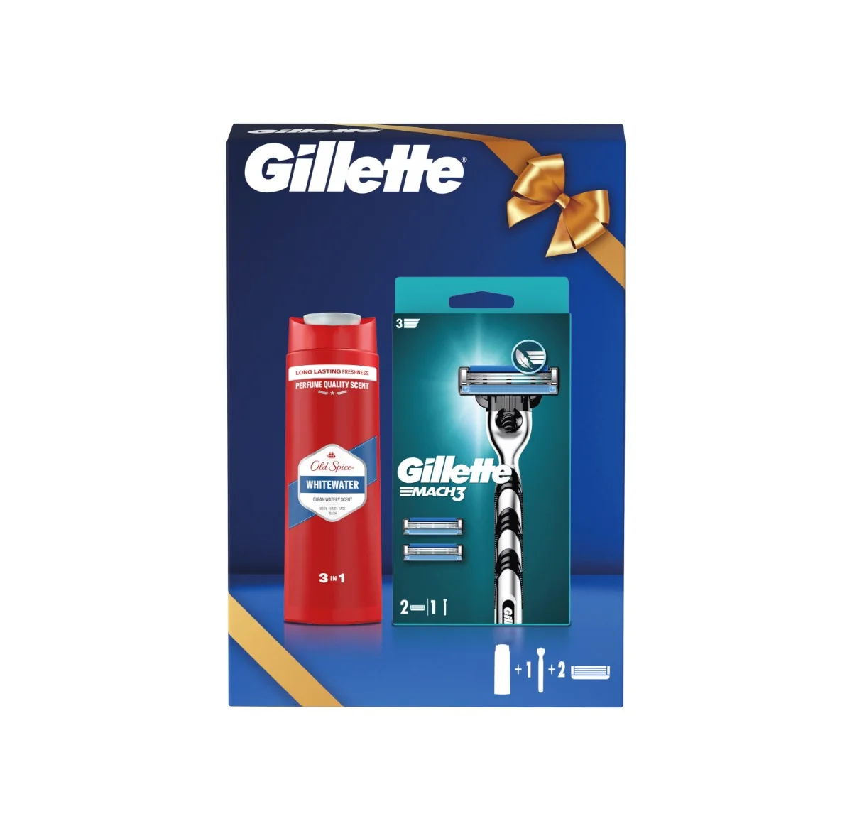 Gillette Mach3 Zestaw męska maszynka do golenia + 2 wkłady wymienne + Old Spice Whitewater 3w1, 250 ml