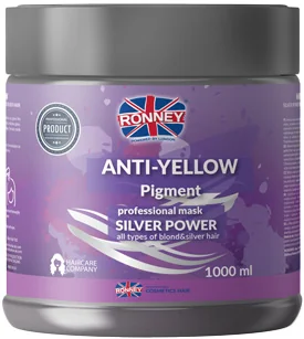 RONNEY Silver Power Anti-Yellow Pigment maska do włosów blond, rozjaśnianych i siwych, 1000 ml