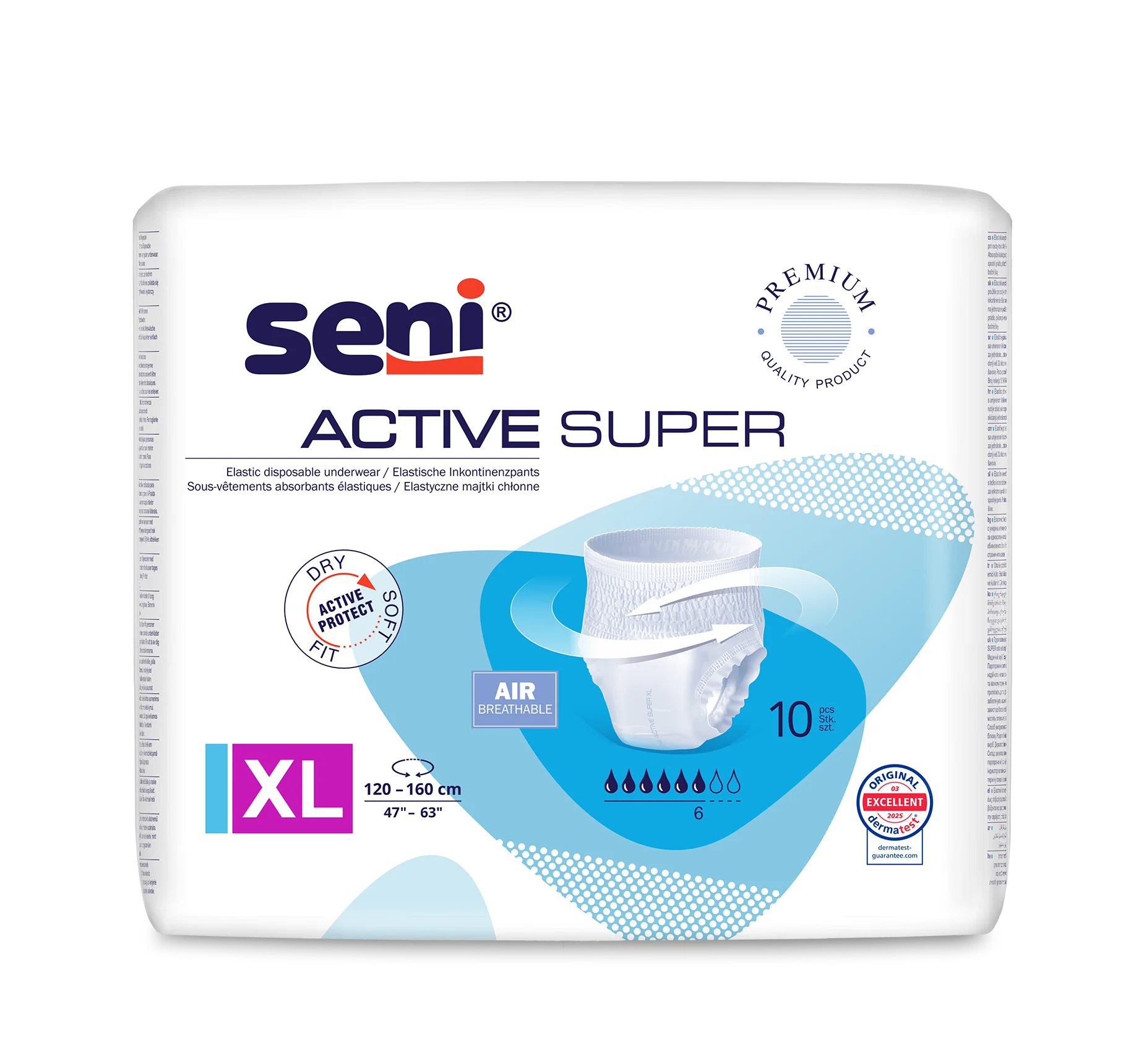 Seni Active Super elastyczne majtki chłonne, rozmiar XL, 120-160 cm, 10 szt.