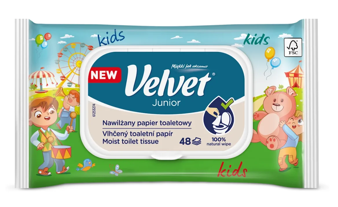 Velvet Junior nawilżany papier toaletowy, 1 szt.
