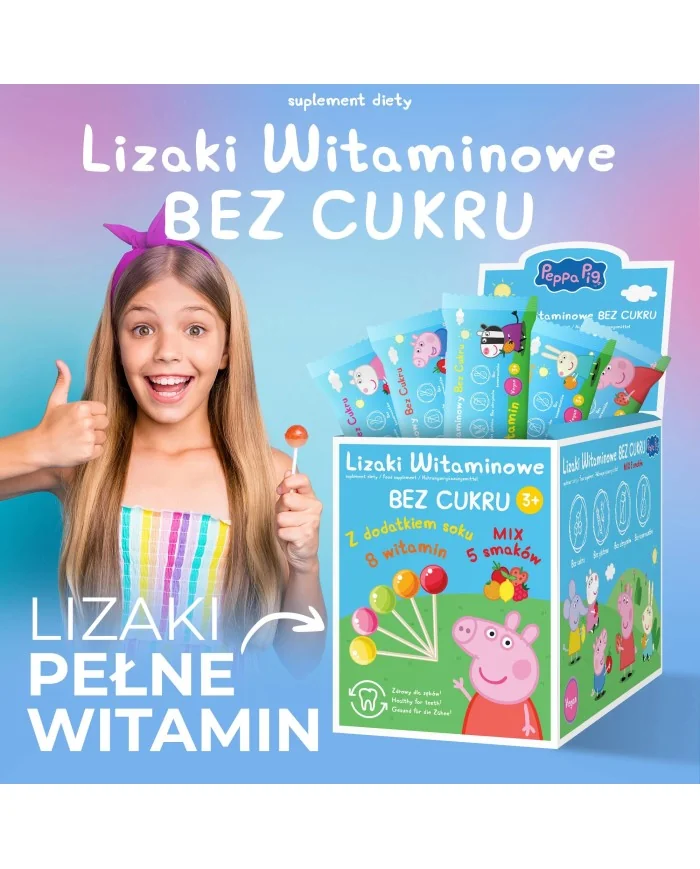 Domowa Apteczka Peppa Pig Lizaki Witaminowe Bez Cukru, mix 5 smaków, 50 sztuk