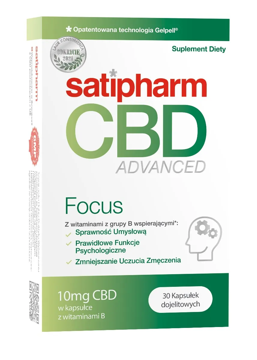 Satipharm CBD Advanced Focus, suplement diety, 30 kapsułek dojelitowych