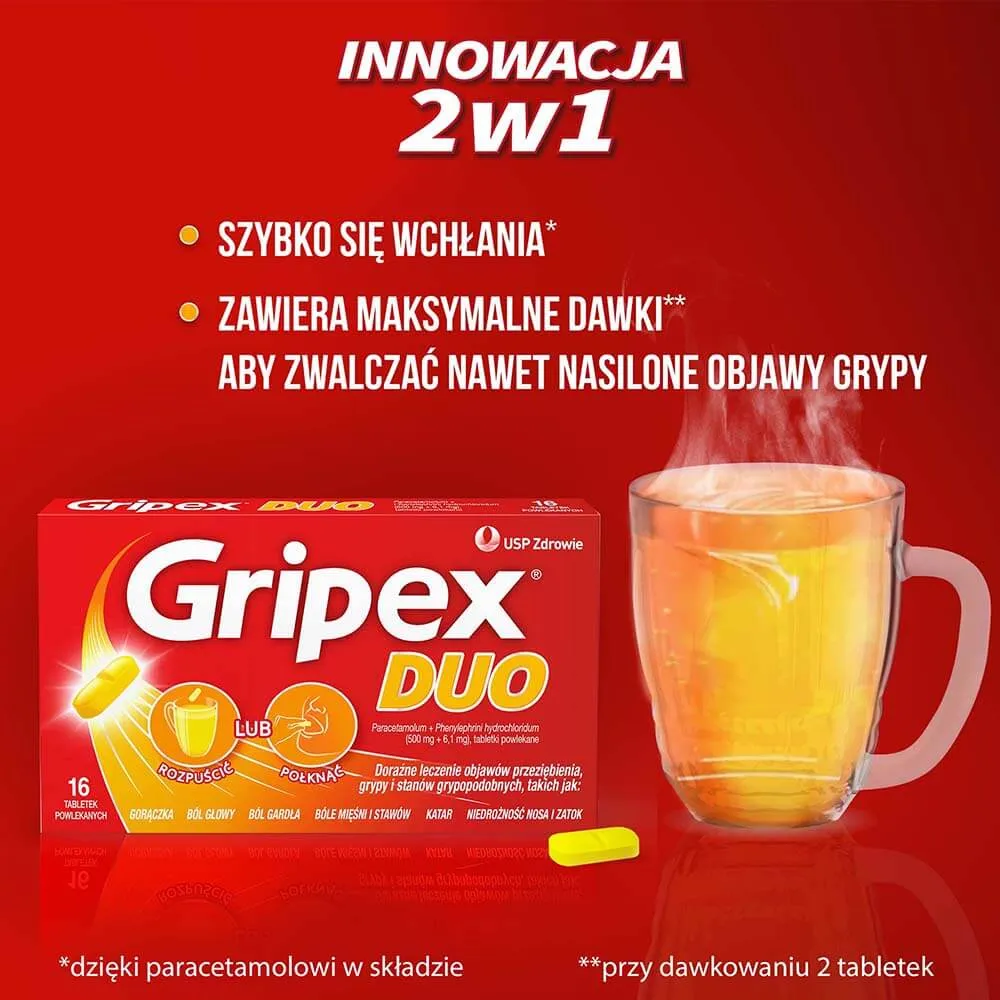 Gripex Duo, 500 mg + 6,1 mg, 16 tabletek powlekanych 