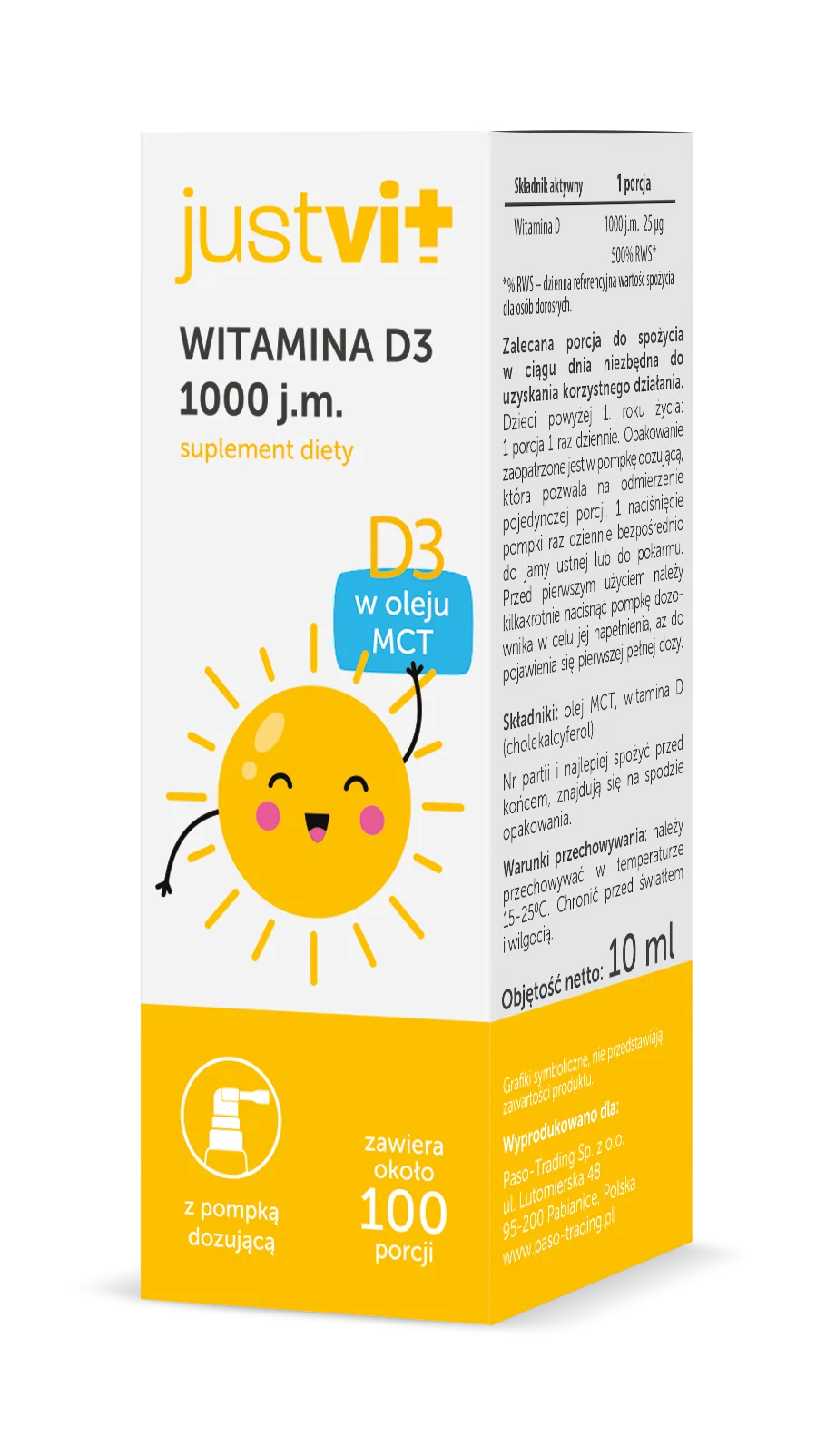 JustVit Witamina D3 1000 j.m. krople, 10 ml