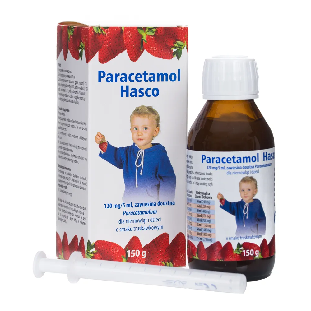 Paracetamol Hasco, 120mg/5ml, zawiesina doustna, paracetamolu, o smaku truskawkowym 150 g