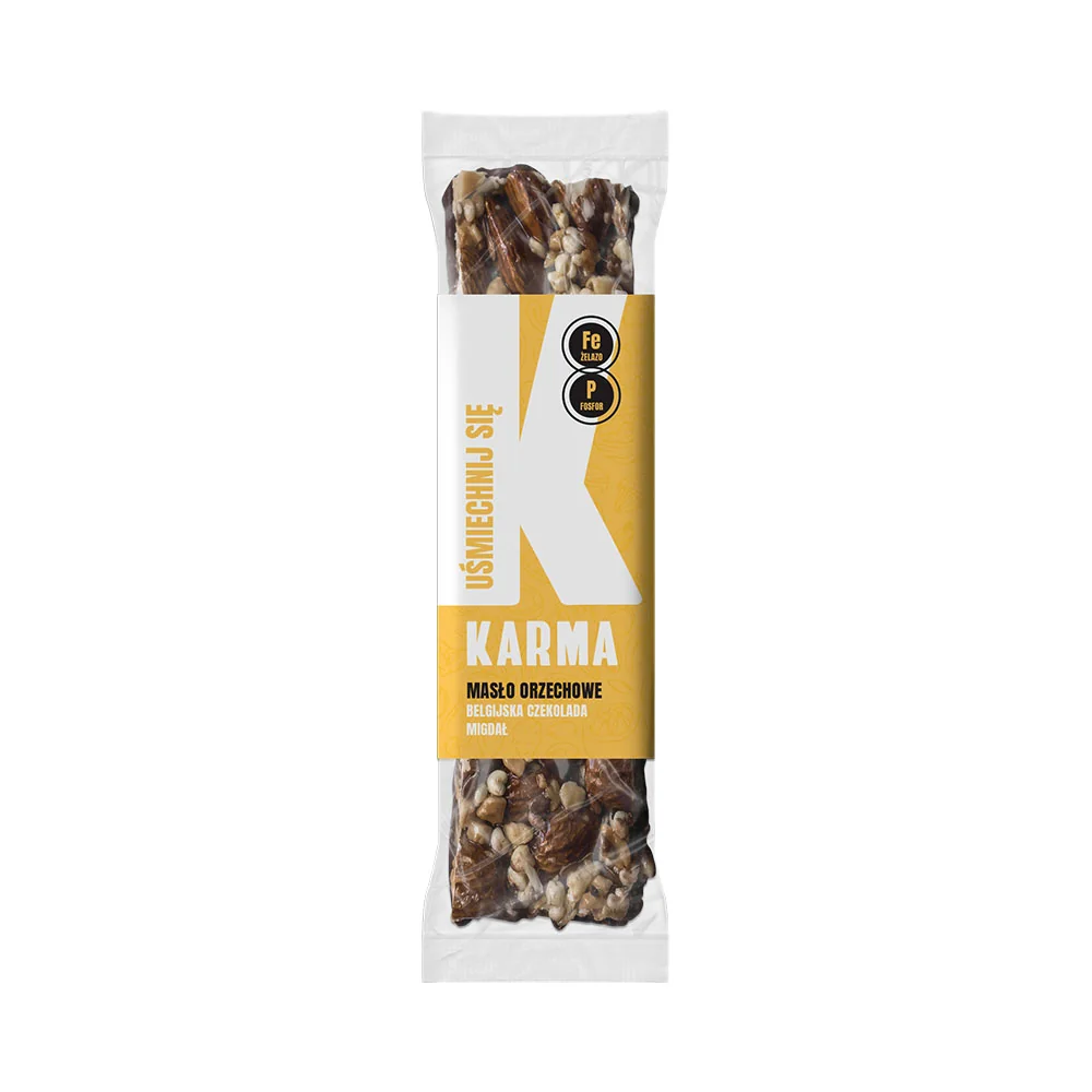 Karma Bars Uśmiechnij się baton z masłem orzechowym, belgijską czekoladą i migdałami, 54 g