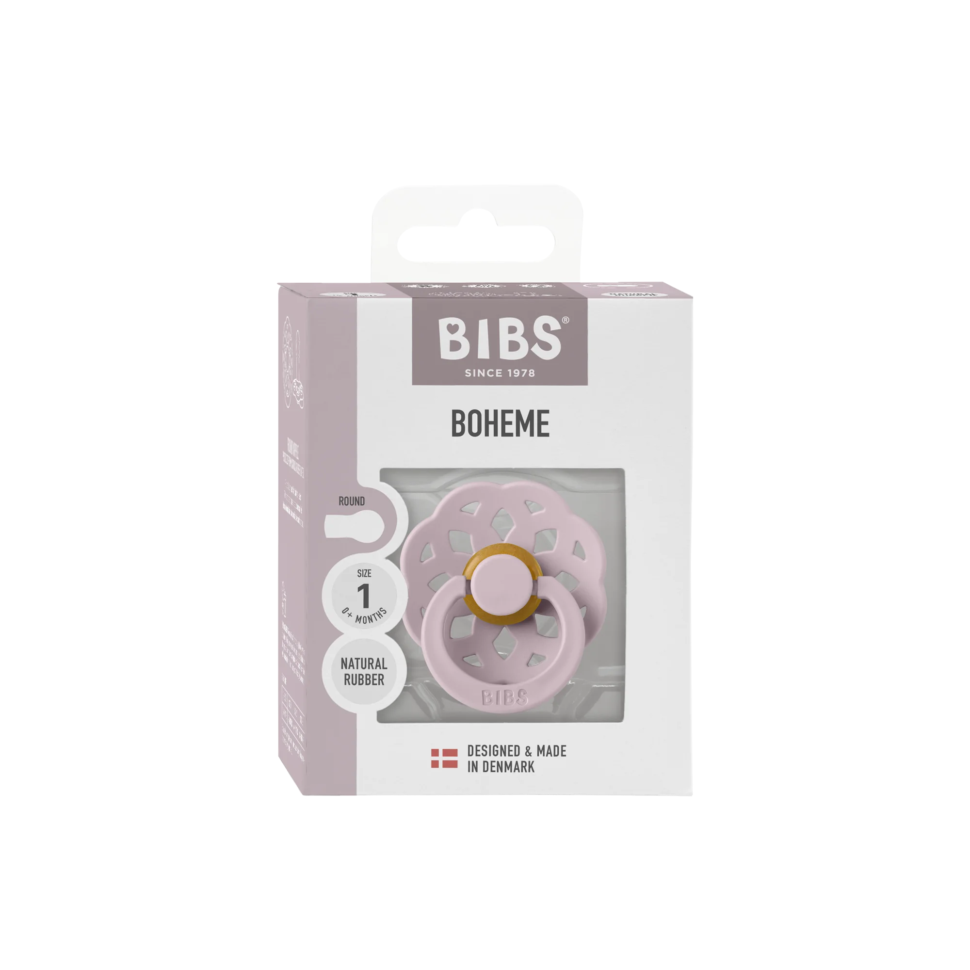 Bibs Pacifier Boheme Dusky Lilac smoczek lateksowy uspokajający, 1 szt.