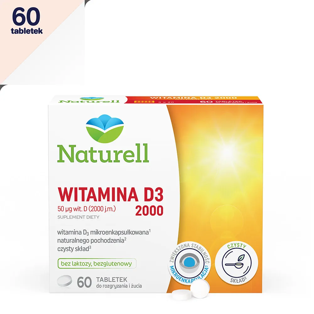 Naturell Witamina D3 2000, suplement diety, 60 tabletek do ssania