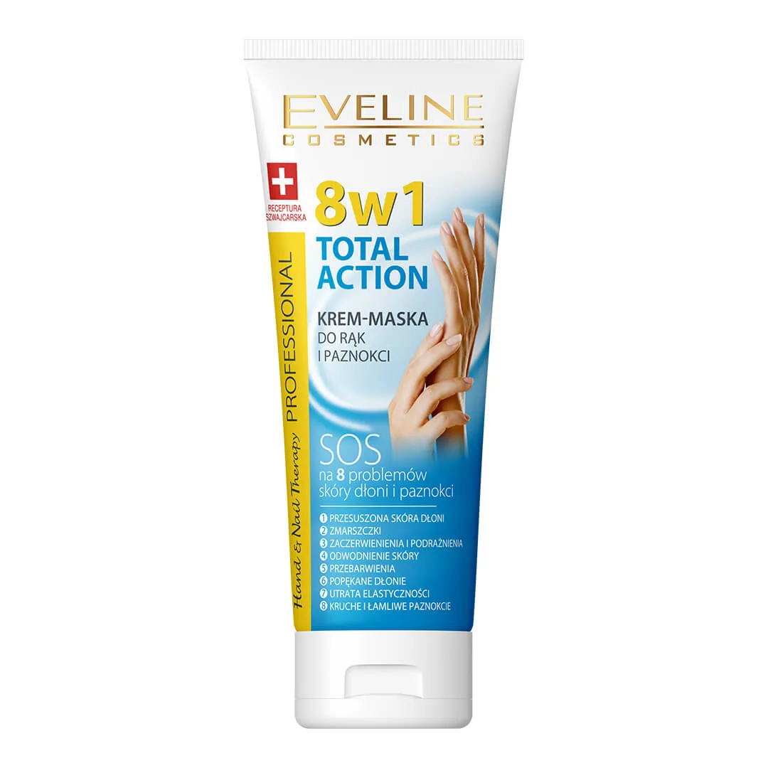 Eveline Hand & Nail Therapy Professional Krem-maska do rąk i paznokci 8w1 Total Action, 75 ml